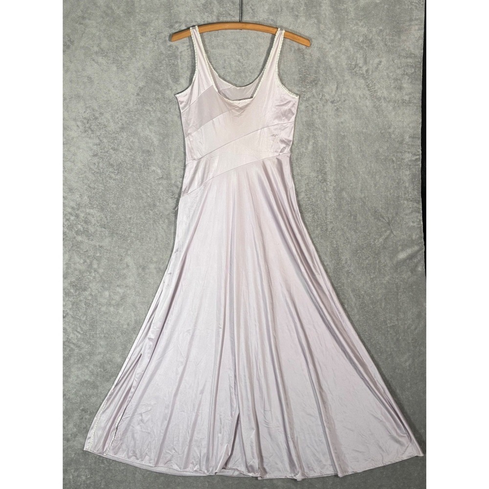 Vintage Lavender Satin Maxi Slip Dress Lace Trim Purple Ethereal Dainty Size S - Picture 2 of 13